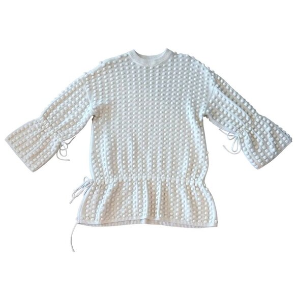 j.ing Ivory Cream Popcorn Knit Textured Drawstring Bell Sleeve sweater S - Picture 12 of 13